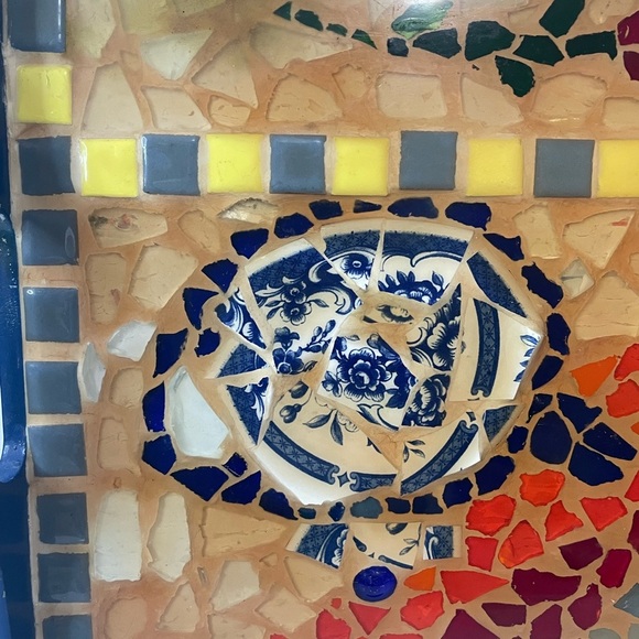 Mosaic Tile And Wooden Serving Tray Blue Colorful 16" X 11" - Picture 2 of 10